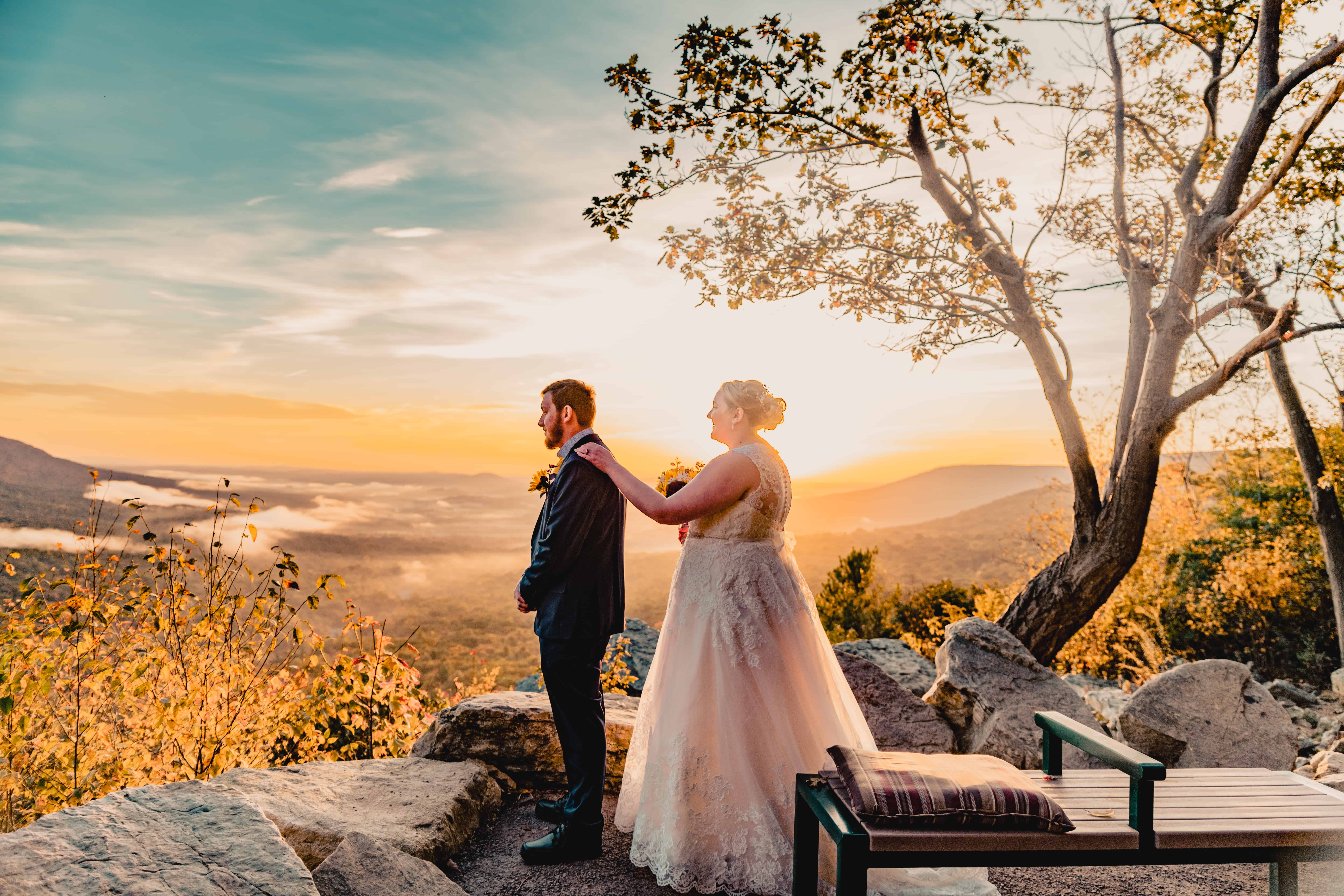 A couple planned a hiking elopement with a sunrise first look