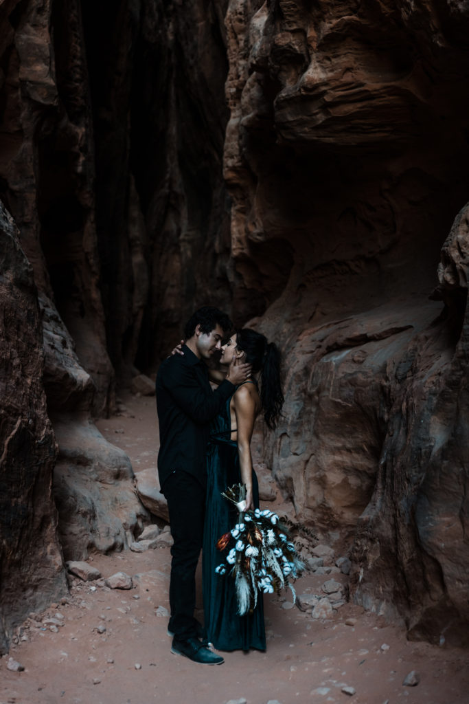 A couple planned their elopement in a slot canyon